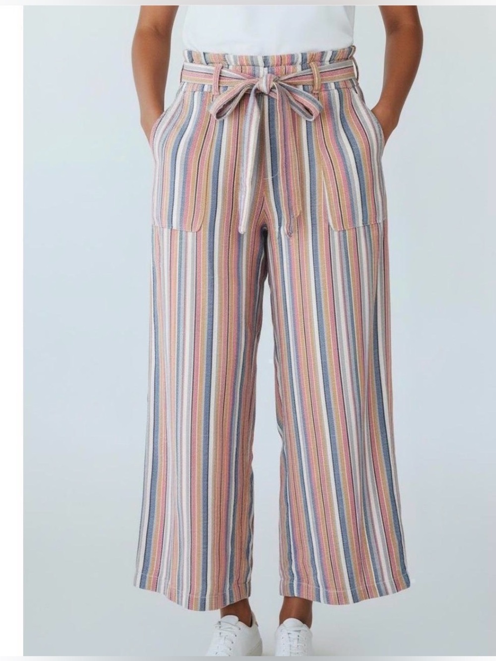 Seven7 Multicolor Striped Wide Leg Linen Blend Crop Pants | Size 12